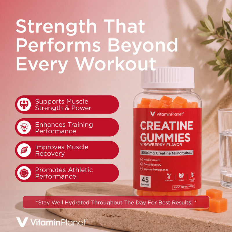 Vitamin Planet Creatine 5000mg – Strawberry Flavored 45 Vegan Gummies