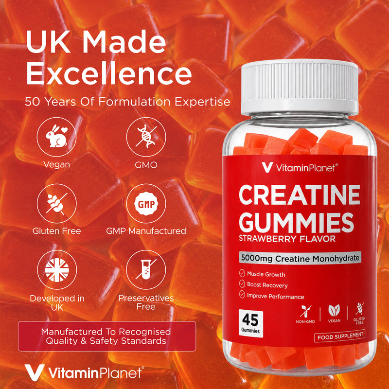Vitamin Planet Creatine 5000mg – Strawberry Flavored 45 Vegan Gummies