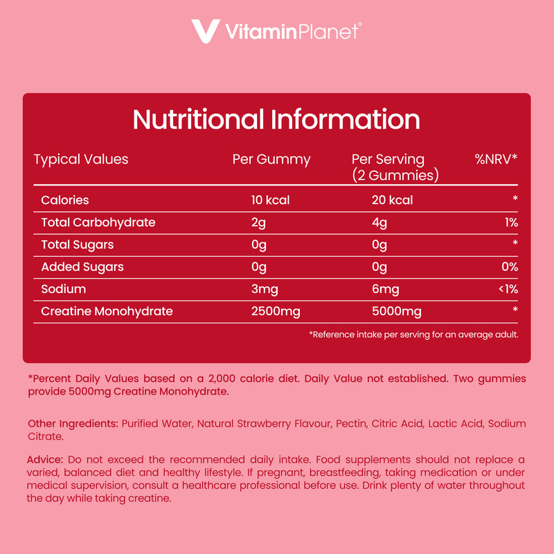 Vitamin Planet Creatine 5000mg, Strawberry Flavored, 45 Vegan Gummies