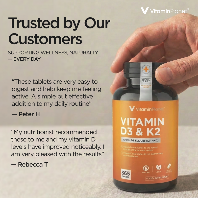 Vitamin D3 & K2 (MK-7), 4000IU + 200mcg, 365 Tablets, 1-Year Supply, Vegan