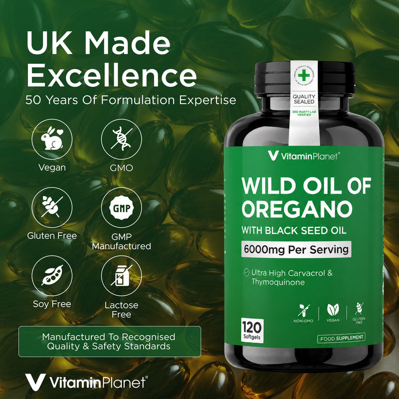 Vitamin Planet Wild Oregano Oil 6000mg Softgels with Black Seed Oil, 120 Capsules