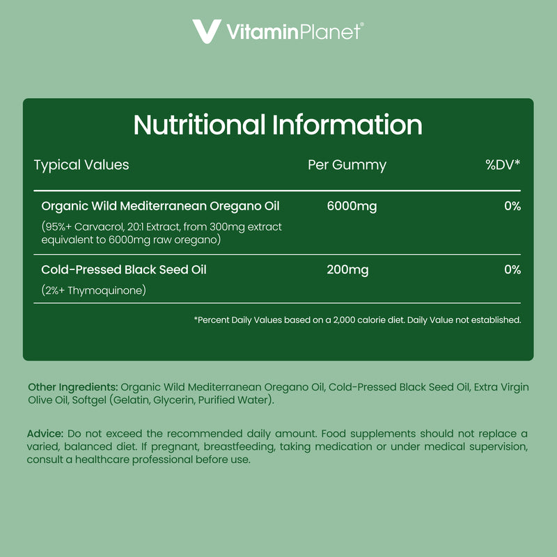 Vitamin Planet Wild Oregano Oil 6000mg Softgels with Black Seed Oil, 120 Capsules