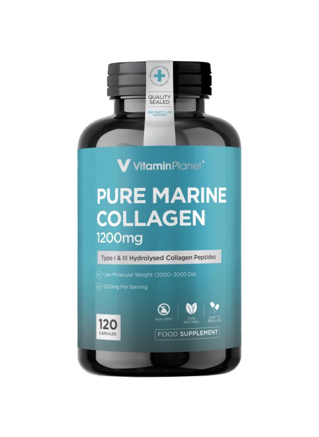 Pure Marine Collagen 1200mg, Type I & III Hydrolysed Peptides – 120 Capsules, 40 Days Supply