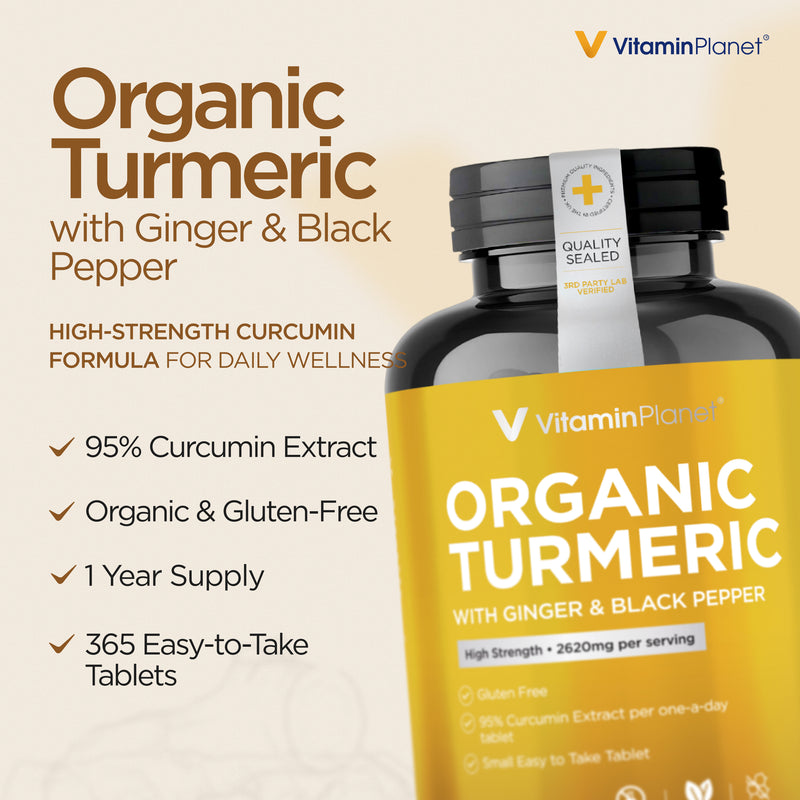 Organic Turmeric with Ginger & Black Pepper – 365 Tablets, 1 Year Supply