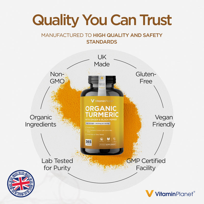 Organic Turmeric with Ginger & Black Pepper – 365 Tablets, 1 Year Supply