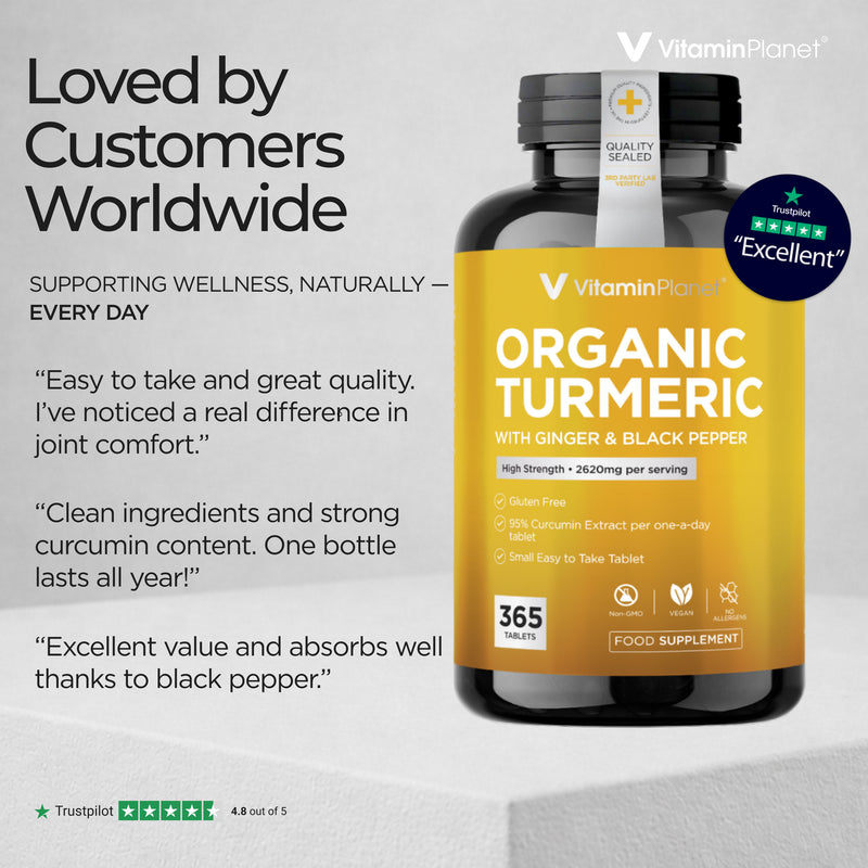 Organic Turmeric with Ginger & Black Pepper – 365 Tablets, 1 Year Supply