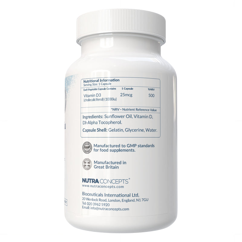 Nutraconcepts Vitamin D3 1000iu - Bone Muscle & Teeth Calcium Balance - 300 Softgels
