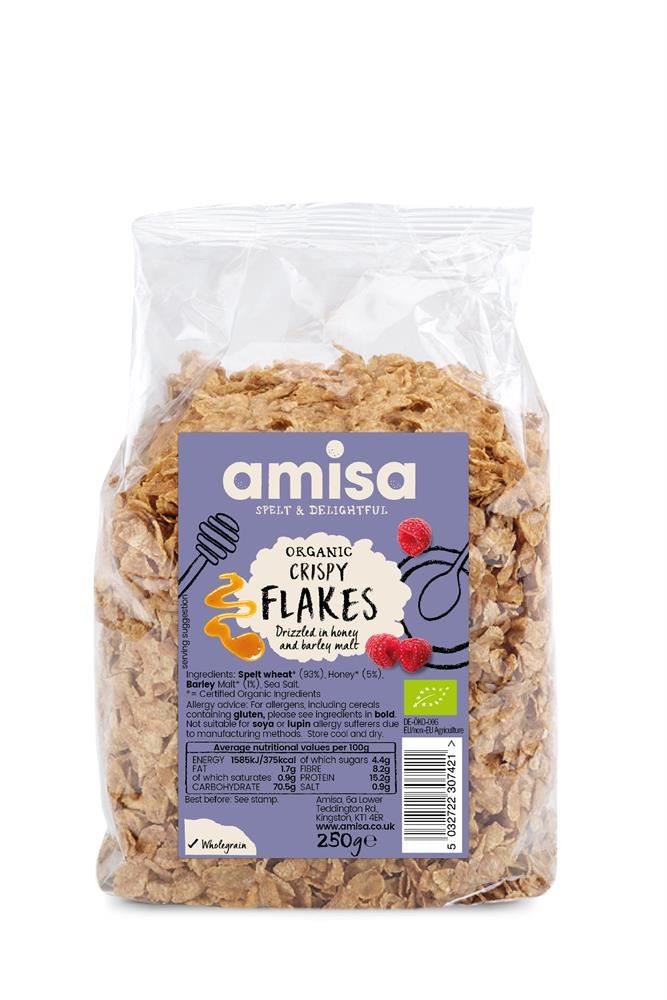 Amisa Organic Crispy Spelt Flakes with Honey - 250g