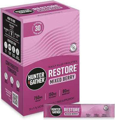 Hunter and Gather Restore Hydration Electrolytes Mixed Berry - 30 sachet (5.9g each)
