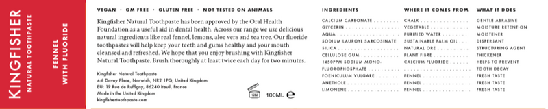 Kingfisher Toothpaste Fennel with Fluoride – 100ml