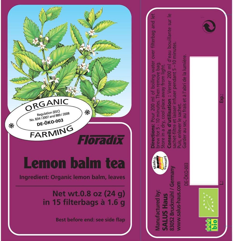 Floradix Herbal Tea Bags - Lemon Balm - 15 Bags
