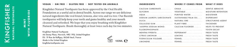 Kingfisher Mint Toothpaste with Fluoride - 100ml