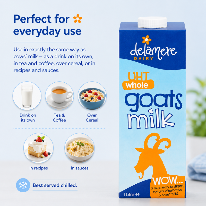 Delamere Dairy UHT Whole Goats Milk - 1 Litre (Pack of 6)