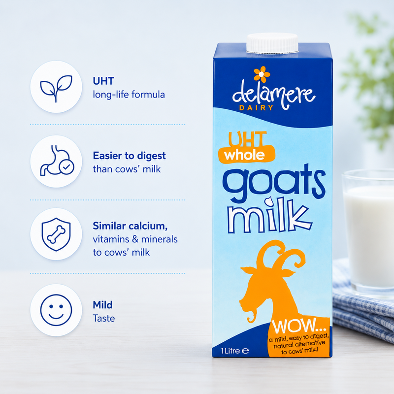 Delamere Dairy UHT Whole Goats Milk - 1 Litre (Pack of 6)