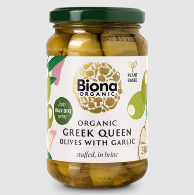 Biona Organic Greek Queen Olives Stuffed with Garlic - 370g